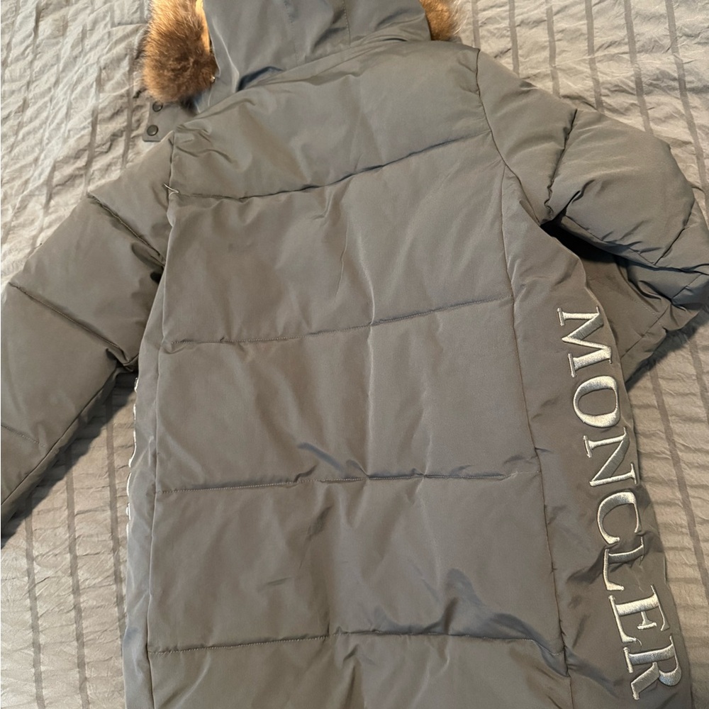 Moncler Charcoal Puffer Coat with Fur Trim